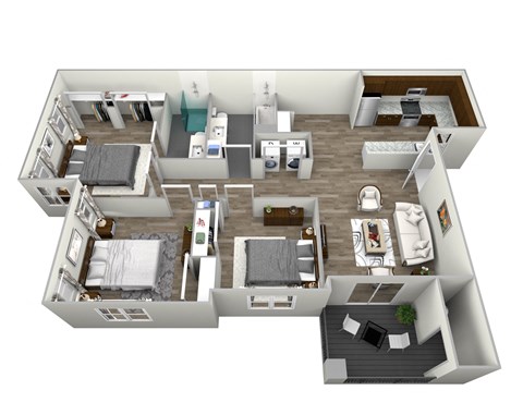 Floor plan for 3 beds, 2 baths, 1195 sqft